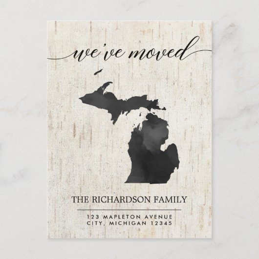 Bewegende aankondiging, Michigan staat rustiek Uitnodiging Briefkaart (Voorkant)