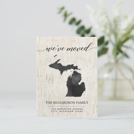 Bewegende aankondiging, Michigan staat rustiek Uitnodiging Briefkaart (Staand voorkant)