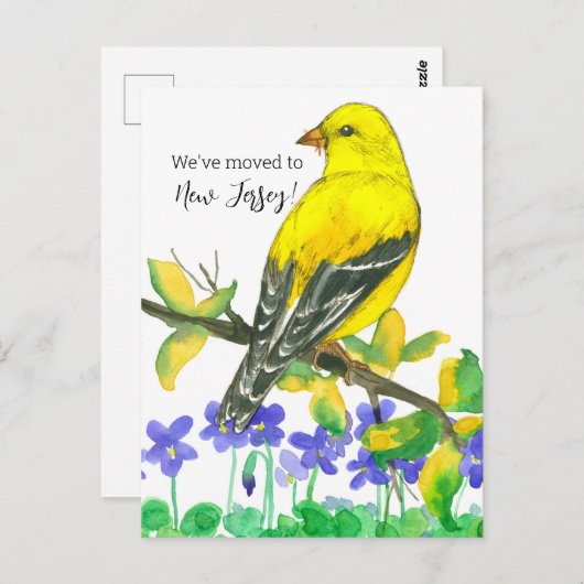 Bewegende Aankondiging New Jersey Goldfinch Violet Briefkaart (Voorkant / Achterkant)