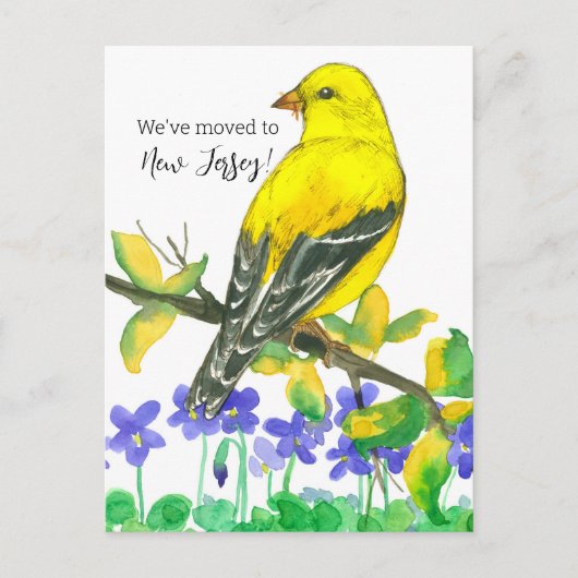 Bewegende Aankondiging New Jersey Goldfinch Violet Briefkaart (Voorkant)