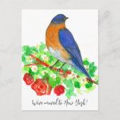 Bewegende aankondiging New York Bluebird Red Roses Briefkaart (Voorkant)