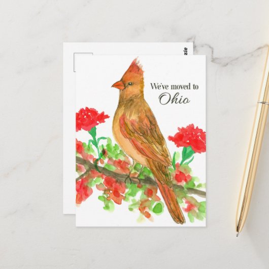 Bewegende Aankondiging Ohio Kardinaal Rode Anjers Briefkaart (Voorkant / Achterkant in situ)