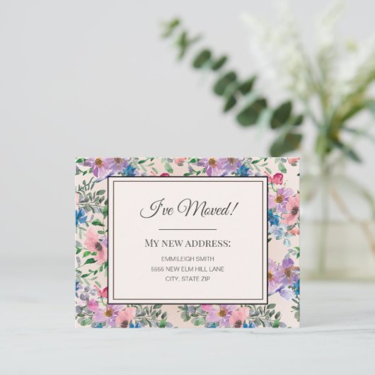 Bewegende Aankondiging Paarse Roze Waterverf Bloem Briefkaart (Staand voorkant)