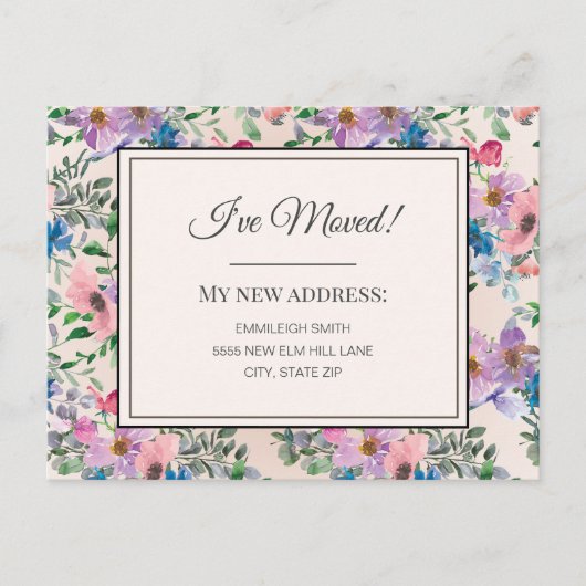 Bewegende Aankondiging Paarse Roze Waterverf Bloem Briefkaart (Voorkant)