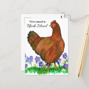 Bewegende aankondiging Rhode Island Red Hen Violet Briefkaart