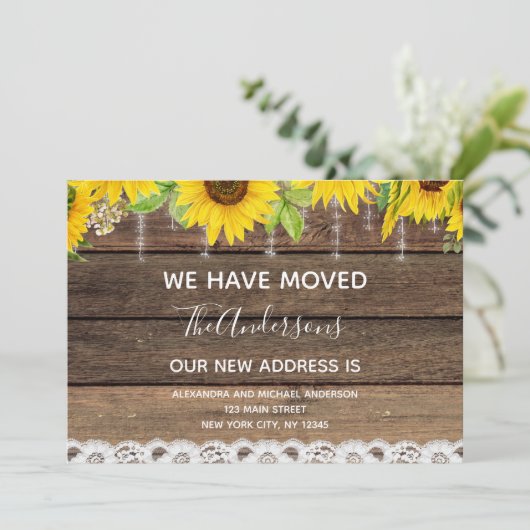 Bewegende Aankondiging Rustiek Zonnebloem Hout (Staand voorkant)