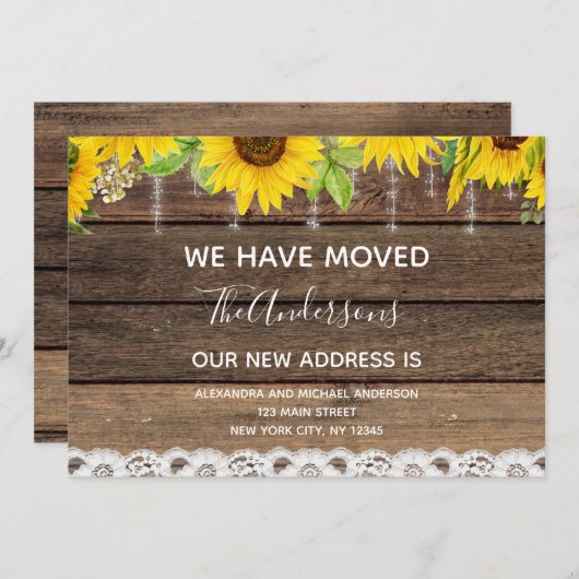 Bewegende Aankondiging Rustiek Zonnebloem Hout (Voorkant / Achterkant)
