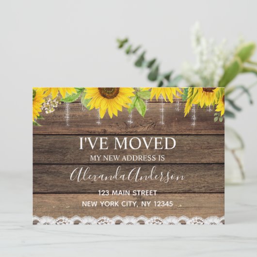 Bewegende Aankondiging Rustiek Zonnebloem Hout (Staand voorkant)