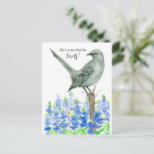 Bewegende Aankondiging Texas Mockingbird Bluebonne Briefkaart (Staand voorkant)