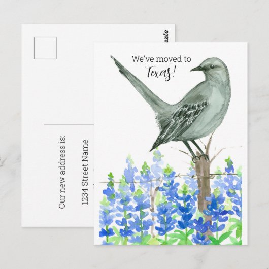 Bewegende Aankondiging Texas Mockingbird Bluebonne Briefkaart (Voorkant / Achterkant)