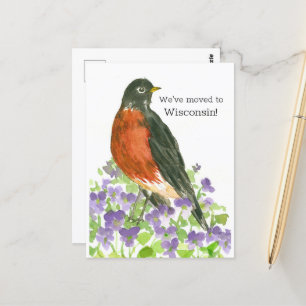 Bewegende aankondiging Wisconsin Robin Violets Briefkaart