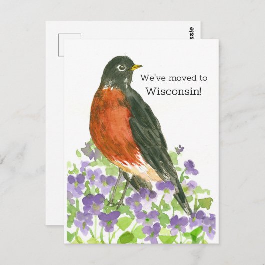 Bewegende aankondiging Wisconsin Robin Violets Briefkaart (Voorkant / Achterkant)