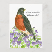Bewegende aankondiging Wisconsin Robin Violets Briefkaart (Voorkant)