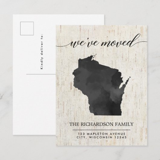Bewegende aankondiging, Wisconsin staat rustiek Uitnodiging Briefkaart (Voorkant / Achterkant)