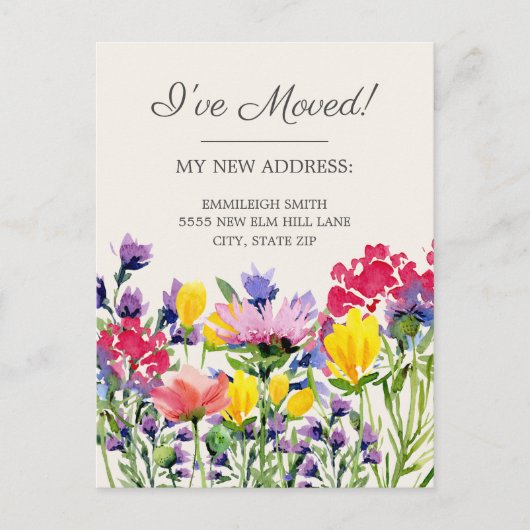 Bewegende bekendmaking Paarse gele wilde bloemen Briefkaart (Voorkant)