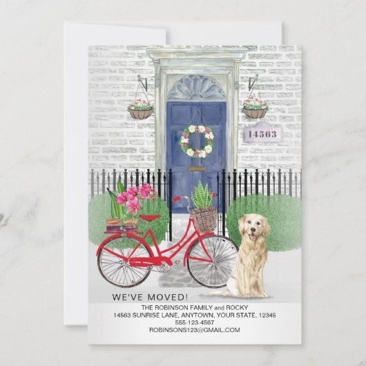 Bewegende Golden Retriever Hond Fiets Blauwe Deur Aankondiging (Voorkant)