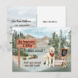 Bewegende Goldendoodle Pine Bossen Nieuw Adres Aankondigingskaart