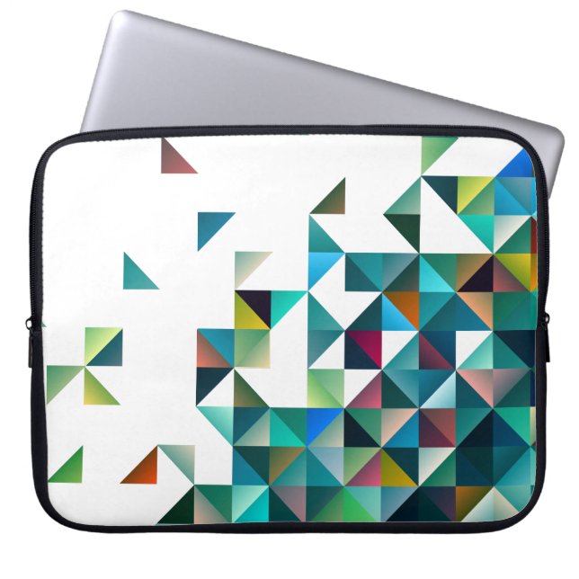 Bewegende kleurrijke geometrische vormen driehoeks laptop sleeve (Voorkant)