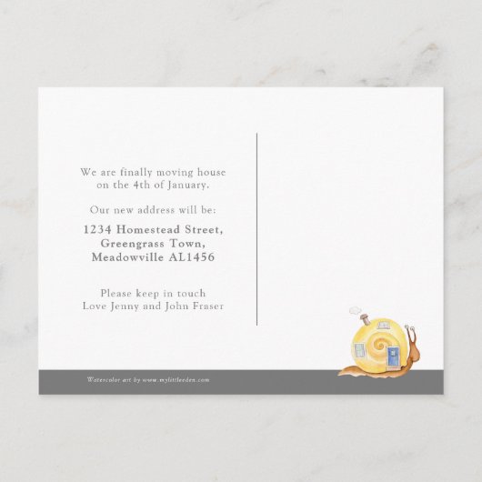 Bewegende mededeling thuiskomst slakkegelaar verpl aankondigingskaart (Achterkant)