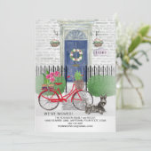 Bewegende Schotse Terriër Fiets Blauwe Deur Huis Aankondiging (Staand voorkant)