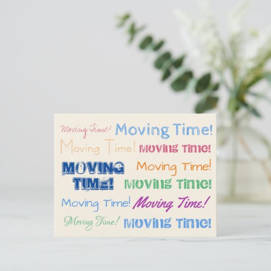 Bewegende tijd kleurrijke typografie briefkaart (Staand voorkant)