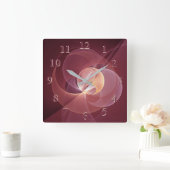 Beweging Abstract Moderne Wijn Rood Roze Fractal A Vierkante Klok (Huis)