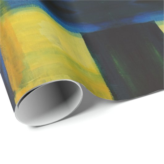 "Beweging" Blauw Geel Verpakpapier, 30 in x 6 ft Cadeaupapier (Rol Hoek)