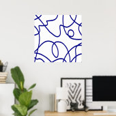 Beweging: Lijnkunst in Blauw en Wit Poster (Thuiskantoor)