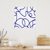 Beweging: Lijnkunst in Blauw en Wit Poster (Keuken)