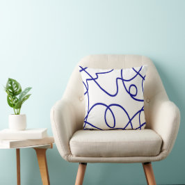 Beweging: Line Art in blauw en wit Kussen