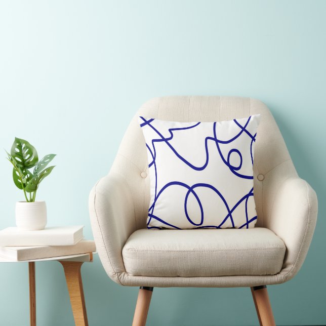 Beweging: Line Art in blauw en wit Kussen (Stoel)