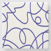 Beweging: Line Art in blauw en wit Stenen Onderzetter (Voorkant)