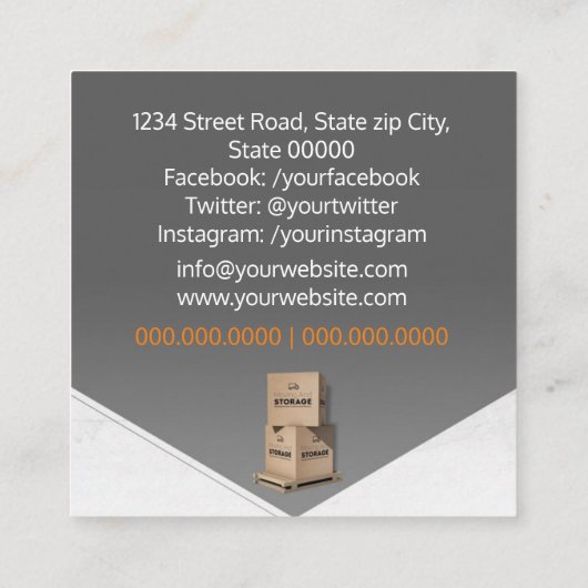 Bewegings- en opslagservices vierkante visitekaartje (Achterkant)