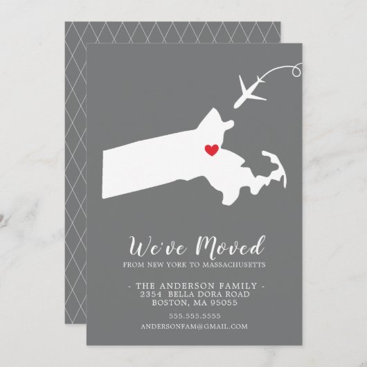 Bewegingsaankondiging | Staat MASSACHUSETTS Aankondiging (Voorkant / Achterkant)