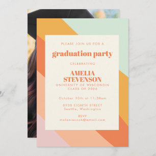 Bewegingspartij voor Mint Peach Retro Stripes Phot Kaart