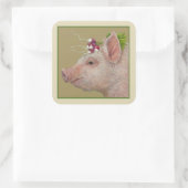 Bewerk het varken met radijzen vierkante sticker (Tas)