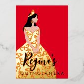 Bewerk huid- en haarkleur Quinceañera folie uitnod Folie Uitnodiging (Voorkant)