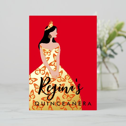 Bewerk huid- en haarkleur Quinceañera folie uitnod Folie Uitnodiging (Staand Voorkant)