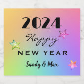 Bewerk JAAR, Kleurrijk Gelukkig Nieuwjaar 202x Sparkling Wijnetiket (Enkel label)