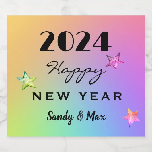 Bewerk JAAR, Kleurrijk Gelukkig Nieuwjaar 202x Sparkling Wijnetiket (Enkel label)