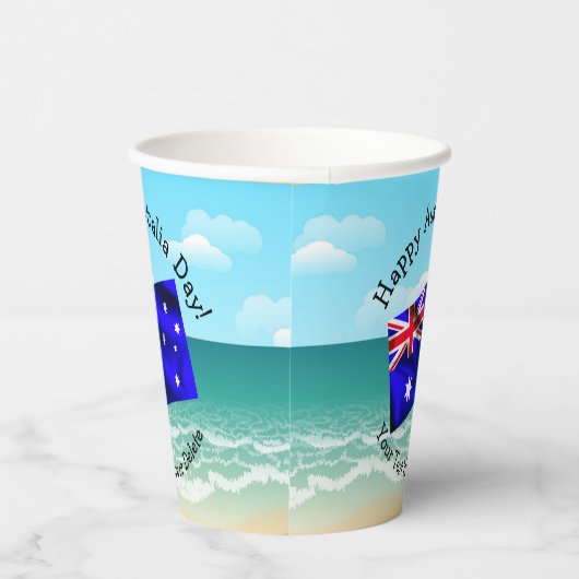 Bewerk Tekst Happy Australia Day Vlag Ocean Beach Papieren Bekers (Rechts)