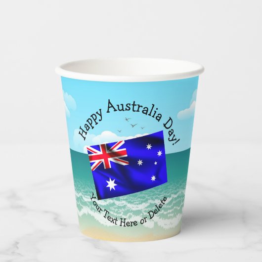 Bewerk Tekst Happy Australia Day Vlag Ocean Beach Papieren Bekers (Voorkant)