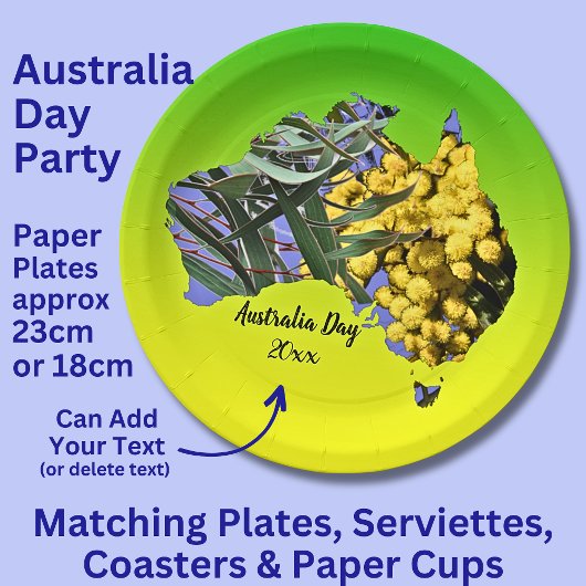 Bewerk Tekst Jaar, Australia Day Gom Leaf Wattle 9 Papieren Bordje