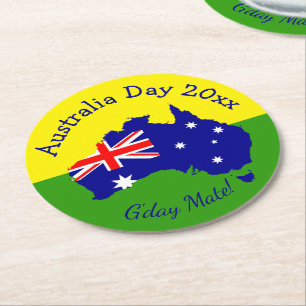 Bewerk Tekst Jaar Australia Day Ronde Kartonnen Onderzetter