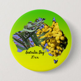 Bewerk tekst jaar Australië dag kauwgom blad Wattl Ronde Button 7,6 Cm