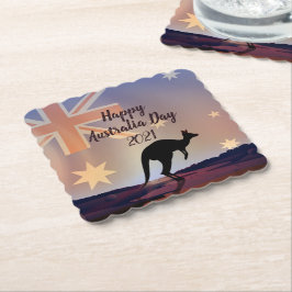 Bewerk tekst vlag kangoeroe Australië dag Kartonnen Onderzetters