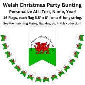 Bewerk Tekst Welsh Flag Red Dragon Christmas Bunti Vlaggetjes