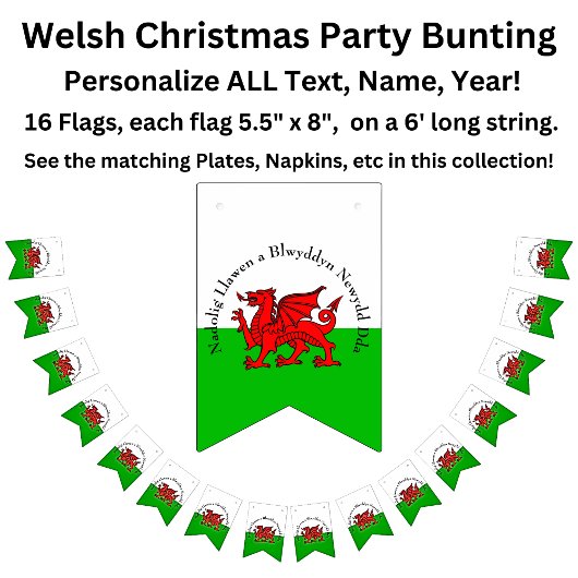 Bewerk Tekst Welsh Flag Red Dragon Christmas Bunti Vlaggetjes