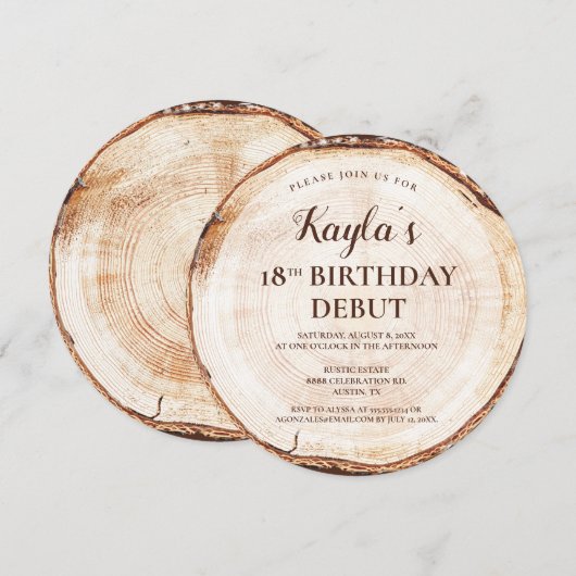 Bewerkbaar 18e verjaardag debuut Rustic Wood Kaart (Voorkant / Achterkant)