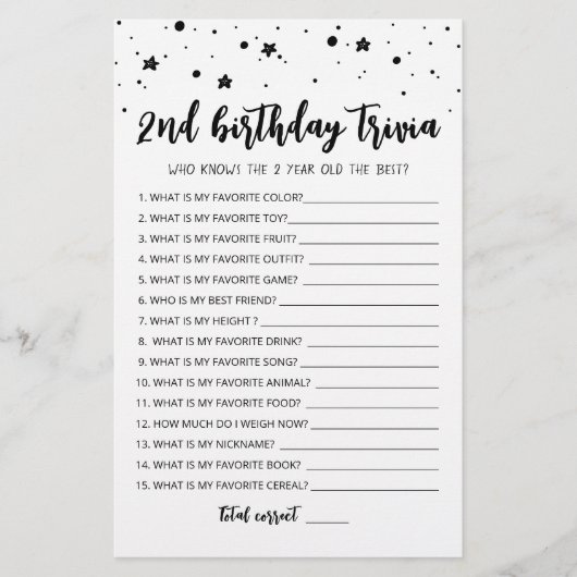 Bewerkbaar 2e verjaardag trivia Verjaardagsfeestsp (Voorkant)